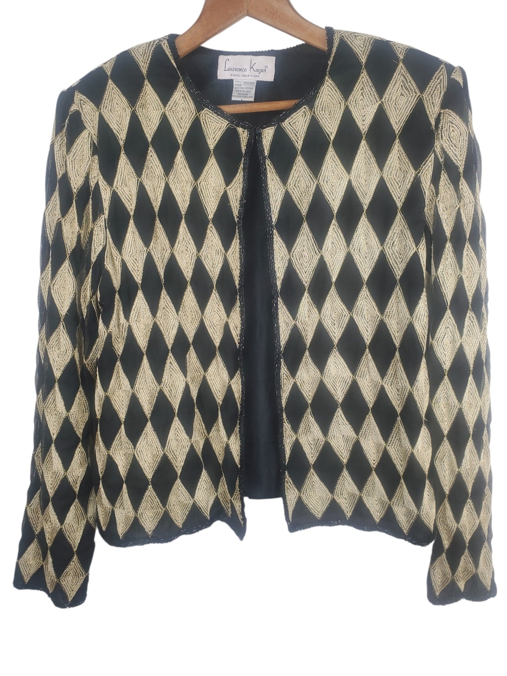 Vntg 80s Laurence Kazar Silk Beaded  Harlequin Diamond Jacket L. #359